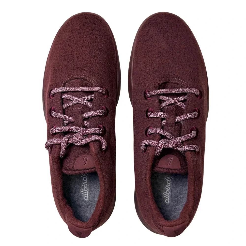 Allbirds‎ Wool Runners Sneakers Men 10 Burgundy Maroon Merino Wool Sustainable